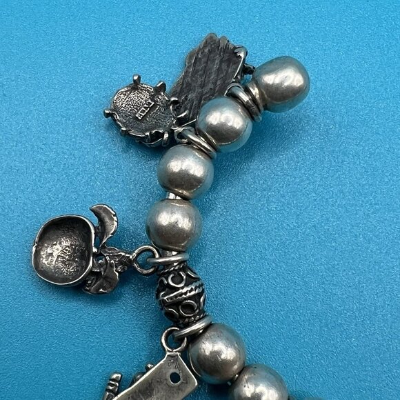 Sterling Silver 925 Charm Bracelet Cuff Beaded Ballerina Ruler Apple Elephant - Picture 5 of 11